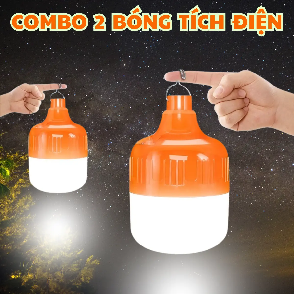 [Combo 2] Bóng Đèn Tích Điện Công Suất 150W-200W Siêu Sáng, Bóng Đèn Led Tích Điện Chống Nước Có Móc Treo Tiện Lợi