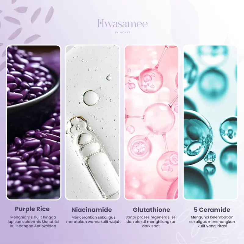 HWASAMEE [Serum 5in1 + Night Cream 10x Brightening ] Perawatan Malam Sempurna Bangun Dengan Wajah Glowing Kenyal Terjaga Kelembaban Kulit Ceramide Extract Niacinamide Pencerah Purple Vitamin Lavender Memudarkan Mencerahkan 2