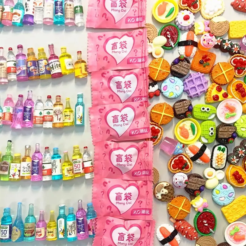 1 piece food toy bottle blind bag trendy toy doll machine mini blind box resin jewelry lucky bag small toy [color random] [some accessories random] [some colors random]