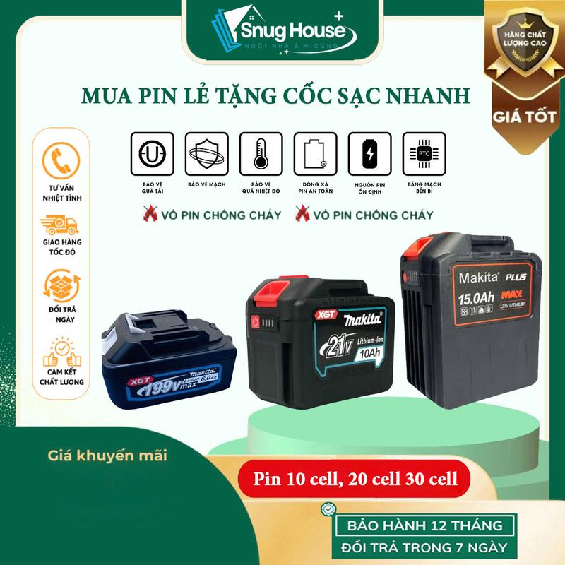 HÀNG LOẠI 1 Pin 10 Cell 20 Cell 30 Cell Hệ M21v Makita Dùng Cho Máy Khoan Máy Cắt Máy Mài Máy Siết Bu Lông Quạt Tích Điện Đèn Tích Điện Dung Lượng Cao Chân Pin Phổ Thông 4cm Pin 20cell 30cell Có Đèn Báo Pin
