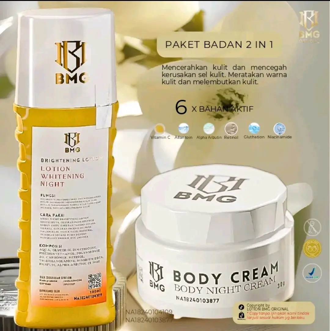 BMG 1 LOTION KUNING, 1 BODY CREAM BPOM mencerahkan memutihkan
