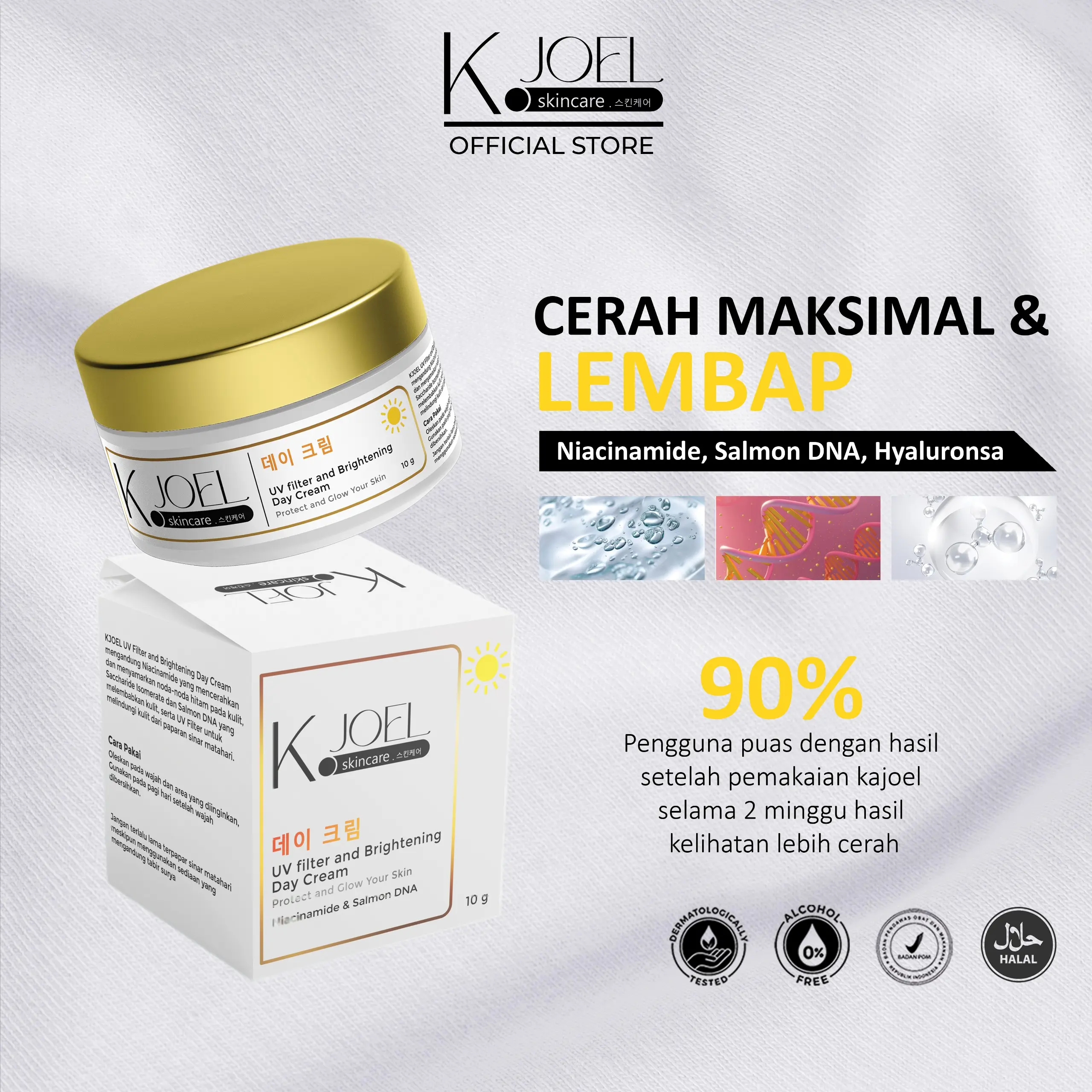 KJOEL SKINCARE - UV Filter & Brightening Day Cream - Melindungi Dan Aktif Mencerahkan Kulit Walau Sering Terkena Sinar Matahari