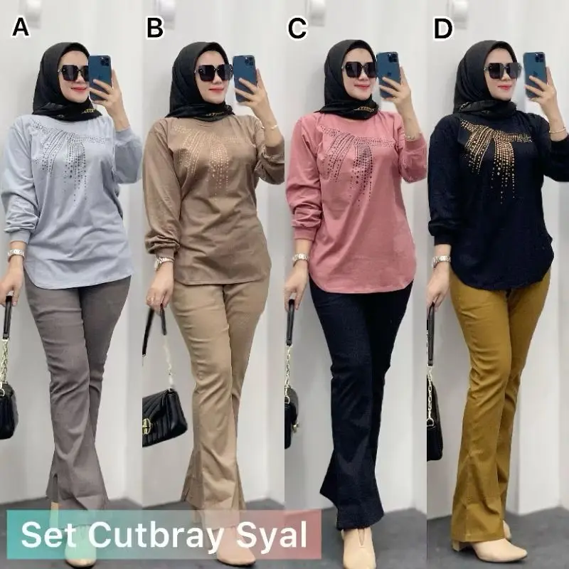 [EKSKLUSIF] Setelan Wanita Celana Chinos Cutbray Atasan Kaos Combed Premium 4