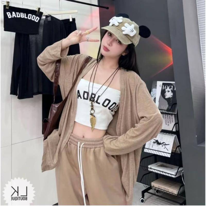 Set 3 Món Áo Khoác Cadigan Quần Ống Suông Phối Áo Quây Cá Tính Cho Mùa Thu Đông