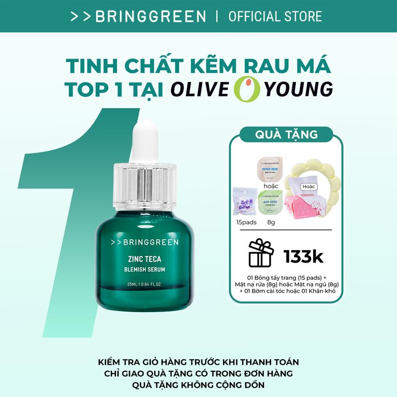 Tinh chất hỗ trợ Giảm mụn Kẽm Rau Má Bringgreen ZINC TECA Blemish Serum dành cho Da Dầu mụn 25ml