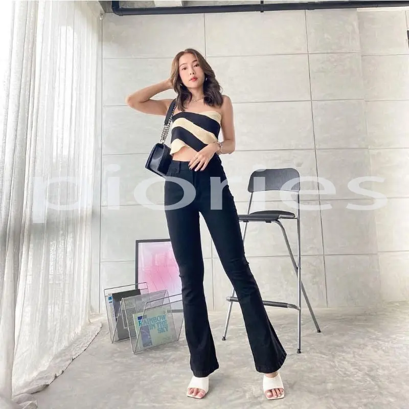 PIORIES STORE-Celana Jeans Cutbray Wanita HW Basic Kancing 1 Sofjeans 0