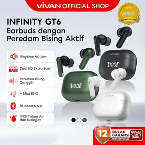 VIVAN TWS Earphone Adaptive ANC ENC Infinity GT6 Dual EQ Bass Gaming Mode BT 6.0 Low Latency Garansi 12 Bulan