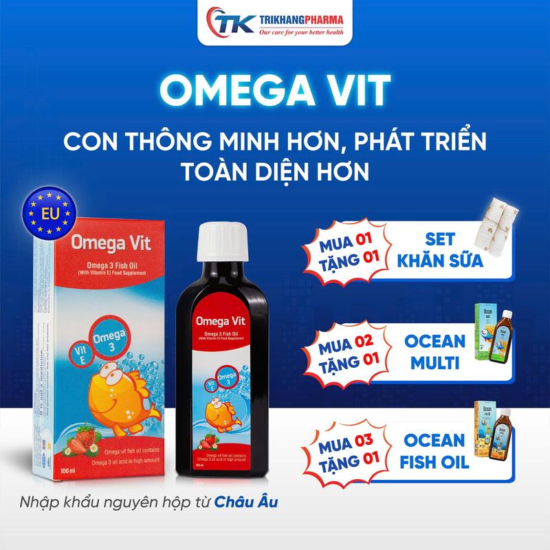 Omega Vit bổ sung Omega 3, DHA, EPA hàm lượng cao phát triển não bộ và thị lực - dầu cá chai 100ml