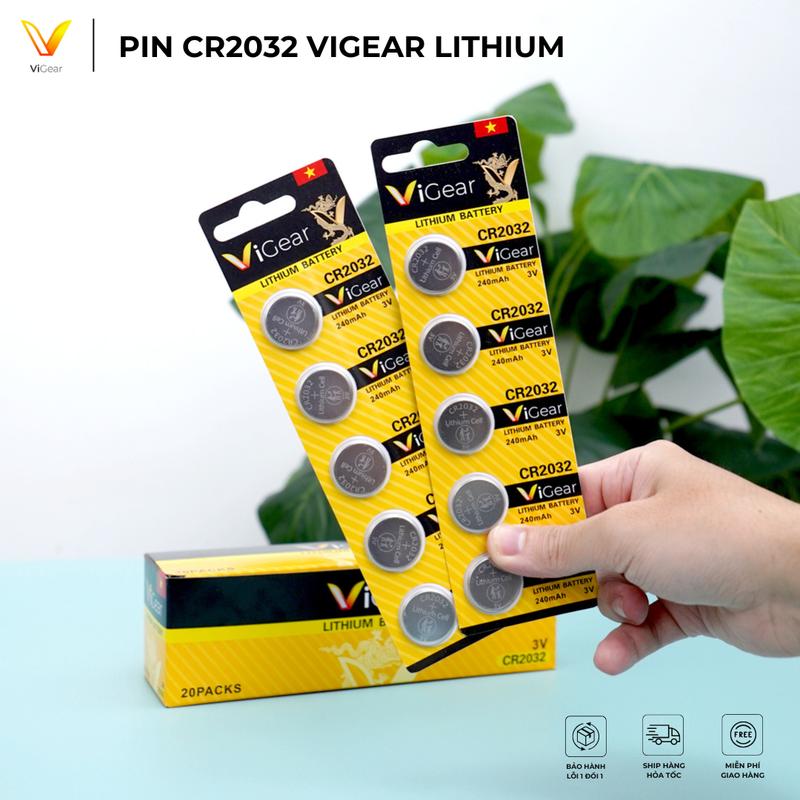 Pin CR2032 ViGear Lithium 240mAh, pin nút 3V sử dụng vitag, điểu khiển smartkey…