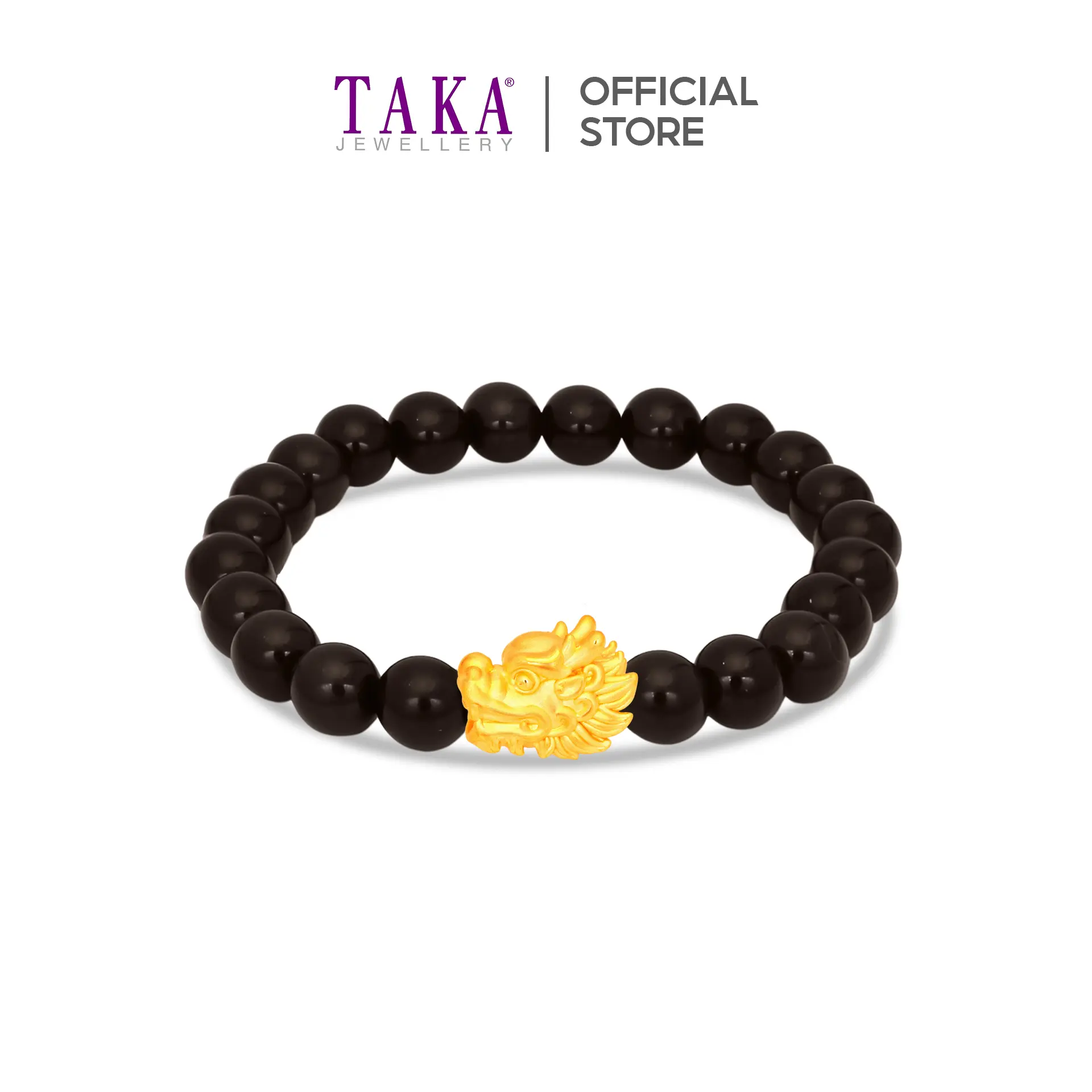TAKA Jewellery 999 Pure Gold Dragon Head with Beads Bracelet