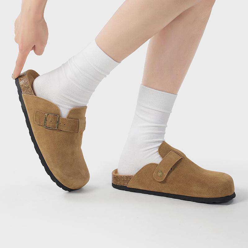 UTUNE Retro Lazy Suede Half Slippers Women's New Thick Bottom Belt Buckle Adjustable Shoes 5