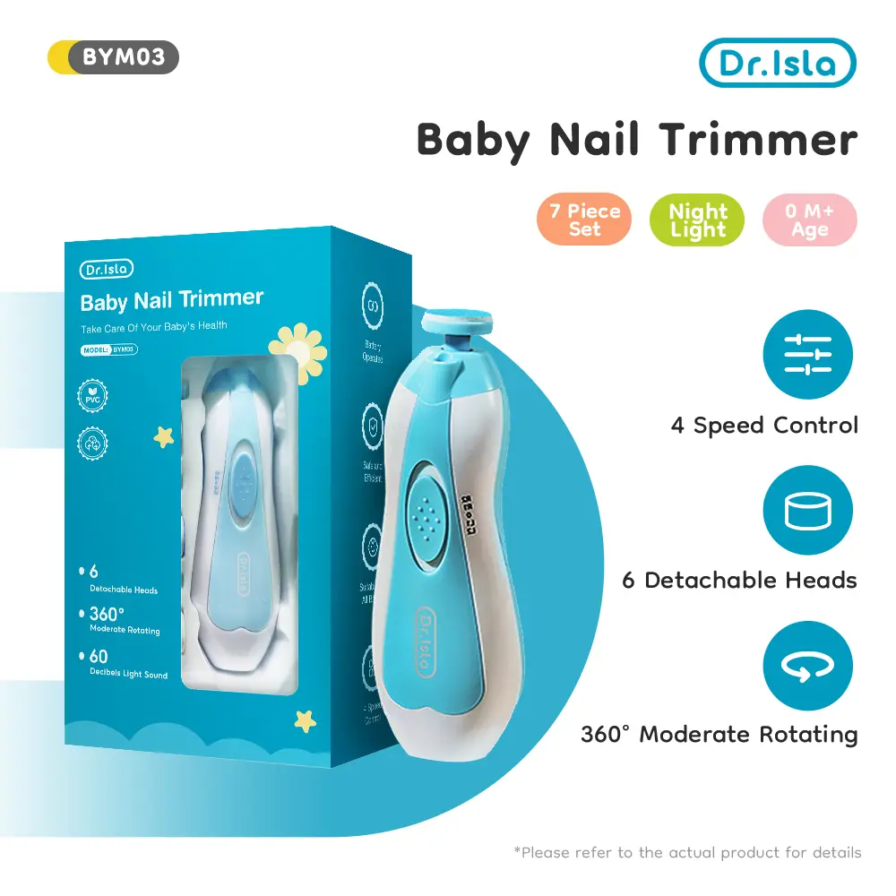 Dr.isla BYM03 Gunting kuku bayi elektrik Fungsi lampu LED Baby Nail Trimmer Perlengkapan bayi Penyesuaian kecepatan empat kecepatan dengan kebisingan rendah