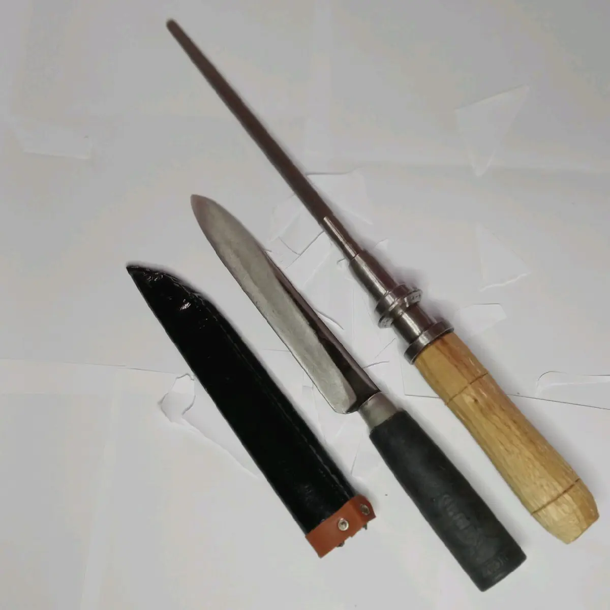 set pisau dapur baja hss panjang 25 cm dan asahan stik kristal