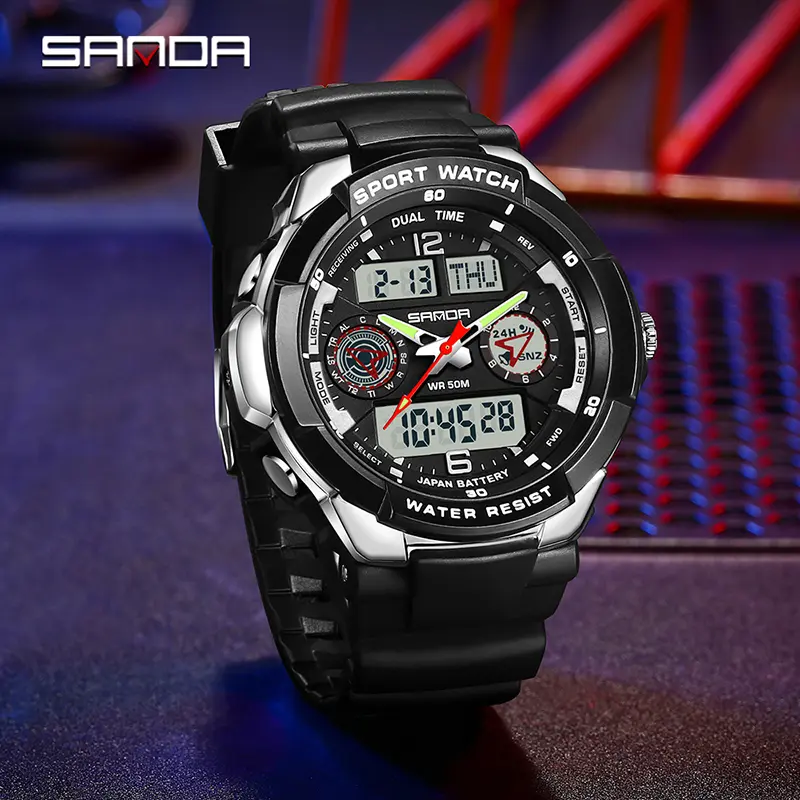 SS24 SANDA 6197 New G style Men's Watch Double-Display Outdoor Sports Electronic Wrist watch Waterproof Chronograph Clock Woman Fashion Quartz Watch Hot