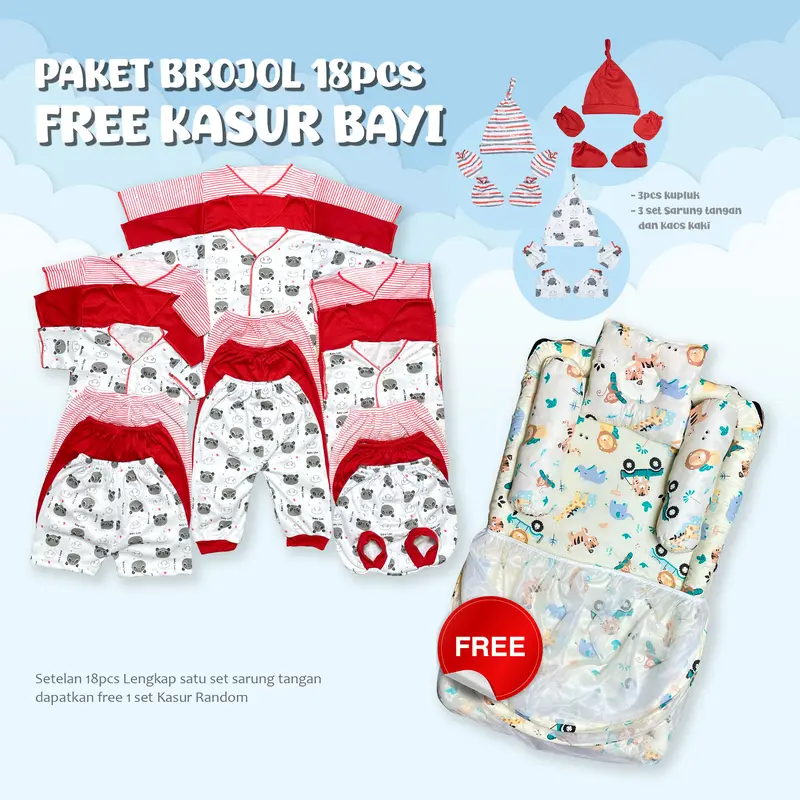 Paket Brojol 18 Pcs FREE KASUR BAYI Paket Lengkap Setelan Bayi bahan katun lembut Kado Lahiran Parsel 3