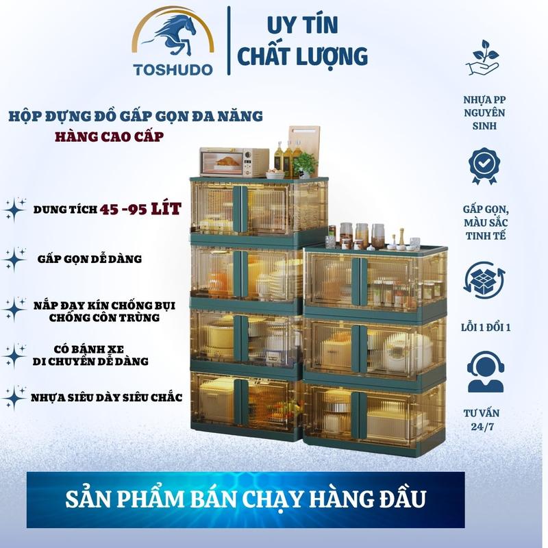 Hộp Đựng Đồ Toshudo Trong Suốt Đa Năng Cửa Mở Ngang Xếp Chồng Chịu Lực Cao Và An Toàn With Lid Có thể gập lại