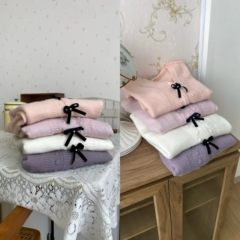 Belle Bow Knit Sweater Cardigan - Coquette Looks Rajut Pita - Bling It On Top Knitwear Wanita Atasan Panjang Kancing Baju 1