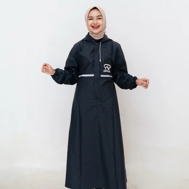 Coverain Jas Hujan Pria Wanita Gamis Full Seal Press Bahan PVC Karet Tebal Elastis Kuat Anti Rembes 3