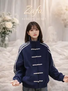 READY ZAFA Jaket Cheongsam Unisex Stripe Jacket Minimalist Korean Casual Oversize untuk Pria dan Wanita Bahan Polyster Ukuran M-5XL Pre Order 30 Hari