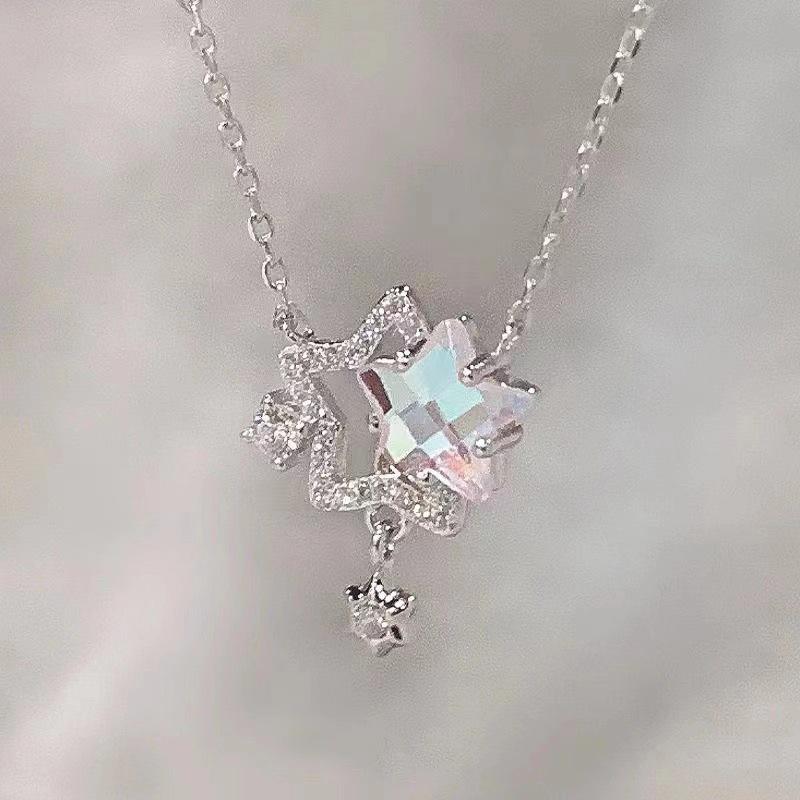 Product Introduction of Twin Star zircon necklace, high grade, clavicle chain, 2024 new style, trendy, light luxury, sneakers, INS style, neck chain 0