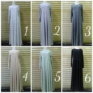 Long Dress Gamis Jersey Korea Premium Busui Bumil Lengan Panjang Polos Payung Ika Fashion Tanah Abang / Hitam Putih Khaki PNS Dalaman Inner Mewah