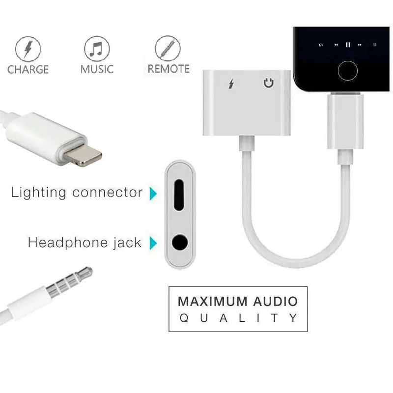 Kabel Spliiter Adapter iP 2in1 Jack Audio - Adaptor Converter Lightning Headphone Jack 3.5mm 3