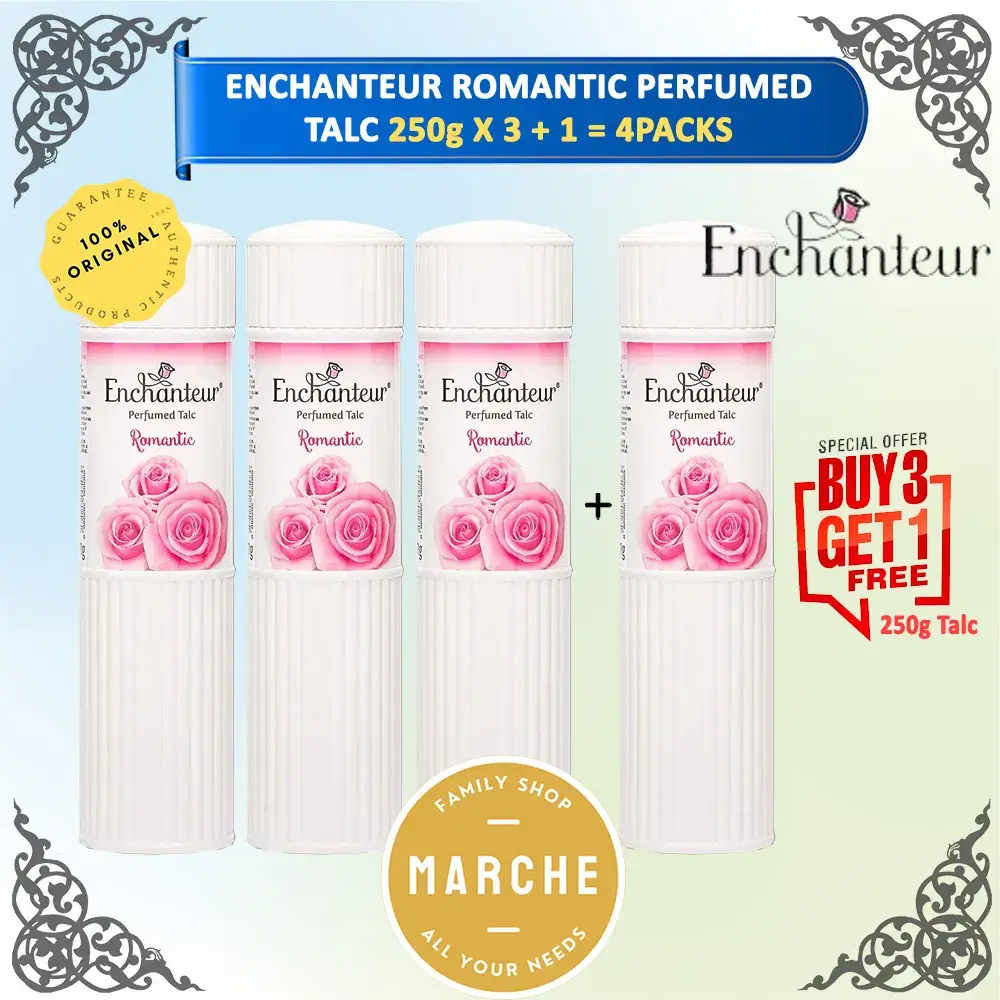 ENCHANTEUR Romantic Perfumed Talc 250g ( Buy 3 Get 1 Free 250g Talc) #Marche Family Shop# Body Care Powder Cosmetic Skin Repair