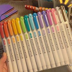 15 Plumas fluorescentes de doble punta, Marcadores de colores suaves con punta ancha y punta fina, Ideales para colorear y subrayar, Colores aleatorios