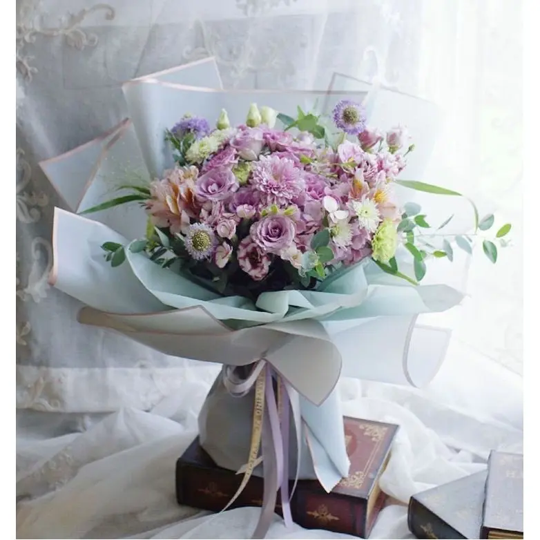 FLOWER WRAPPING GOLD LINE COLOR (ECER) TRANSPARENT CELLOPHANE KERTAS BUKET BUNGA HAND BOUQUET 7