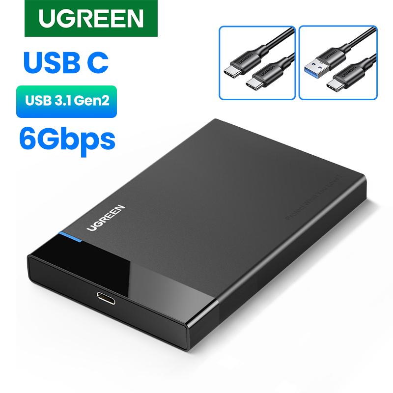 Vỏ Ổ Cứng USB C, UGREEN, 2,5 inch, Bộ Chuyển Đổi Hộp Đựng Ổ Cứng Ngoài USB 3.1 Thế Hệ 2 Loại C Sang SATA, Tương Thích Với 9.5Mm, 7.5Mm, 2,5 Inch SATA I / II / III, PS4, HDD, SSD, Dung Lượng Lên Đến 6TB-Intl