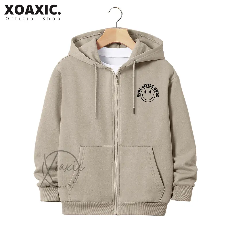 Jaket Hoodie Zipper Anak Laki-laki/Perempuan Usia 3-13 Tahun Motif Sablon COOL LITTLE Dude Bahan Fleece Tebal Premium Fashion Bulu 0