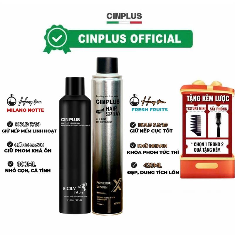 Gôm xịt tóc SICILY CINPLUS giữ nếp tạo kiểu nam nữ 300ml cao cấp Ý | Keo sịt tóc chính hãng