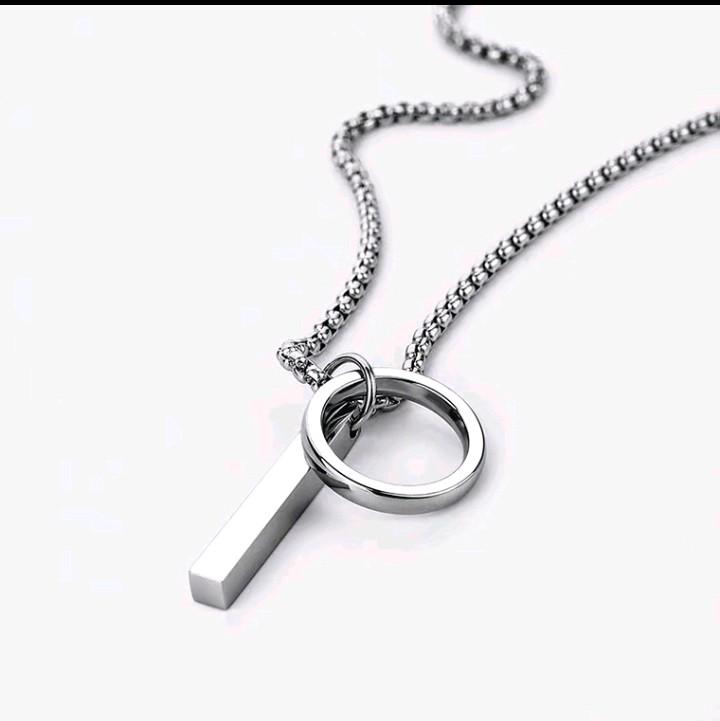Kalung Titanium Rolo Liontin Balok Cincin Anti Karat Anti Luntur 3