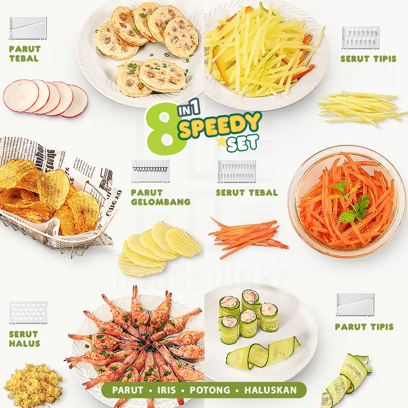 HUGO Parutan Serbaguna 8 in 1 Parutan Sayur Buah Multifungsi Vegetable Cutter Premium Stainless Steel 5