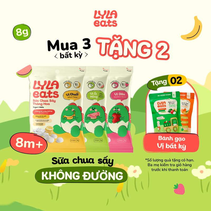 MUA 3 TẶNG 2 Sữa Chua Sấy Thăng Hoa Combo 3 Túi đủ 3 Vị Không Đường Lợi Khuẩn Cho Bé Túi 8g Lyla Eats