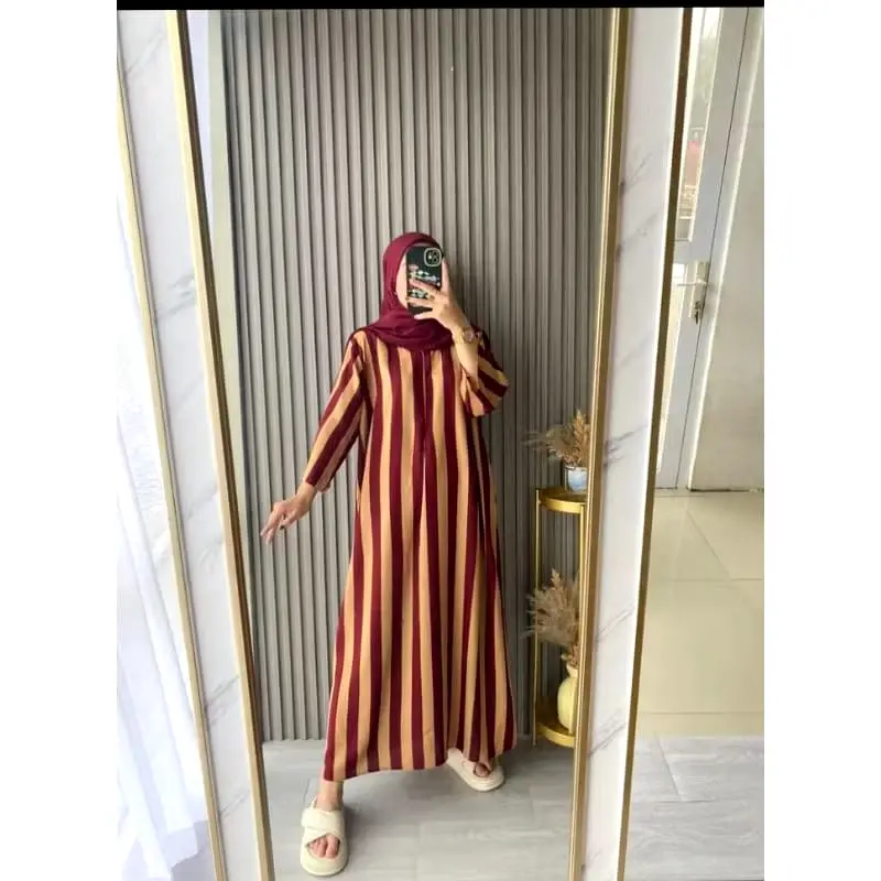 COD Daster Gamis Tangan 3/4 Motif Salur Terbaru Kekinian - Marun Salur Kcl, Satu Ukuran 2