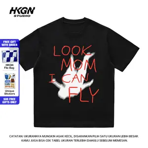 HKGN Heavyweight Tshirt 230g16s Kaos Motif Huruf Amerika Kaos Nyaman Ketebalan Kaos Pria Unisex Couple