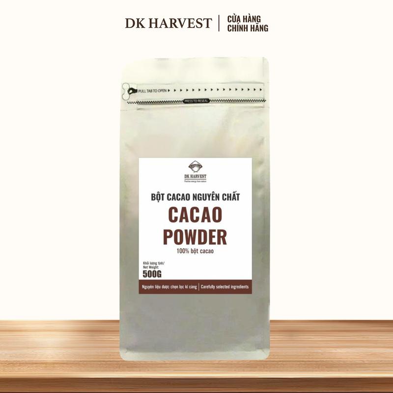 Bột Cacao Việt Nam Nguyên Chất DK Harvest Túi 100g/200g/500g – Chuẩn ISO22000:2018  11-13% Bơ Cacao | Đậm Vị, Giàu Chất Chống Oxy Hóa, Cải Thiện Tâm Trạng