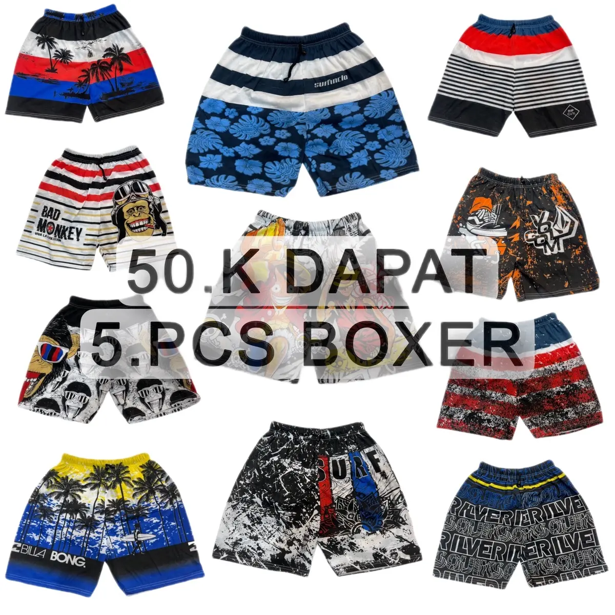 PAKET BOXER 5PCS 50K - BOXER SURFING - BOXER FULLPRINT - BOXER KARAKTER Celana Pendek