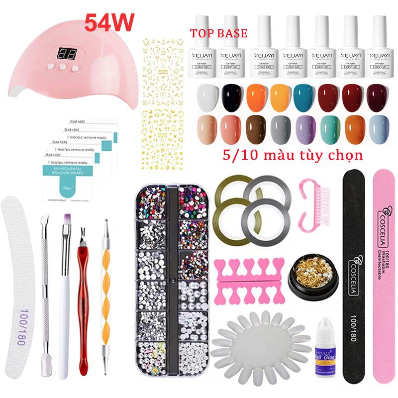 Bộ làm móng 54W Set sơn gel  48 màu Làm móng tay 6W Combo làm nail từ cơ bản đến nâng cao cho người mới học nail