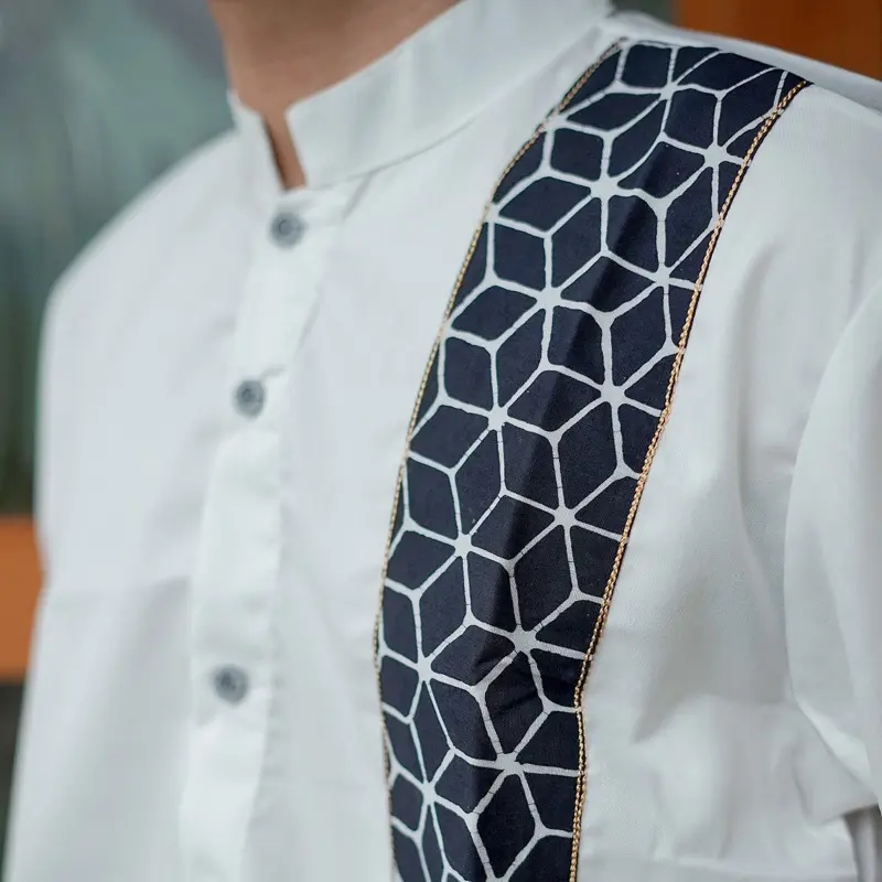Baju Koko Batik Pria Dewasa Katun Kemeja Kantor Kombinasi Motif Modern Lengan Pendek Kerah Mandarin Casual Muslim 4