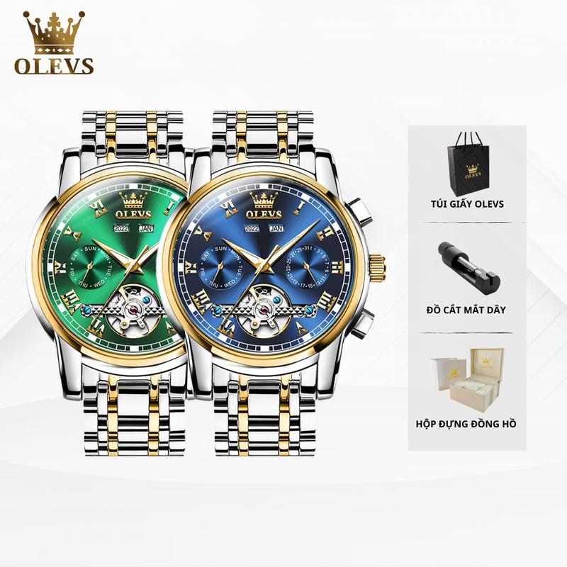 【TẶNG TÚI GIẤY Đồng Hồ Cơ Nam Chính Hãng Cao Cấp OLEVS 6607 Dây Thép Không Gỉ Chống Nước Phát Sáng Dạ Quang Đẳng Cấp Thời Trang Cho Quý Ông Size 41MM