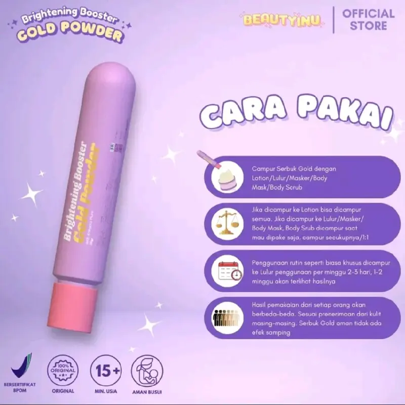 Paket Mencerahkan Beautyinu Brightening Booster Gold Powder + Marina UV White Sunblock Spf 30pa++ Lotion Pencerah 2
