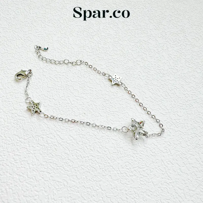 Spar.co Gelang Silver Model Rantai Dengan Charm Bintang - Chain Bracelets Gelang Silver Model Rantai Dengan Charm Bintang Mutiara Diamond SP-AAD1174 2