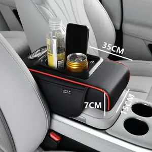 【15cm】Bantalan Sandaran Tangan Mobil, Isi Ulang, Bantalan Sandaran Tangan 5-in-1 dengan Tempat Gelas, Kotak Tisu, Port Pengisian Daya, Cocok untuk Hampir Universal untuk sebagian besar modelMobil, Kotak Penyimpanan Mobil Esensial,