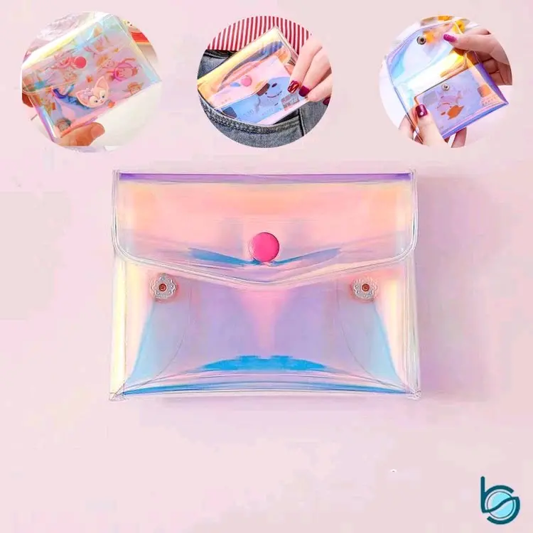 2 pcs pouch estetik tas wanita lucu transparan dompet hologram aesthetic dompet koin lucu bahan pvc 5