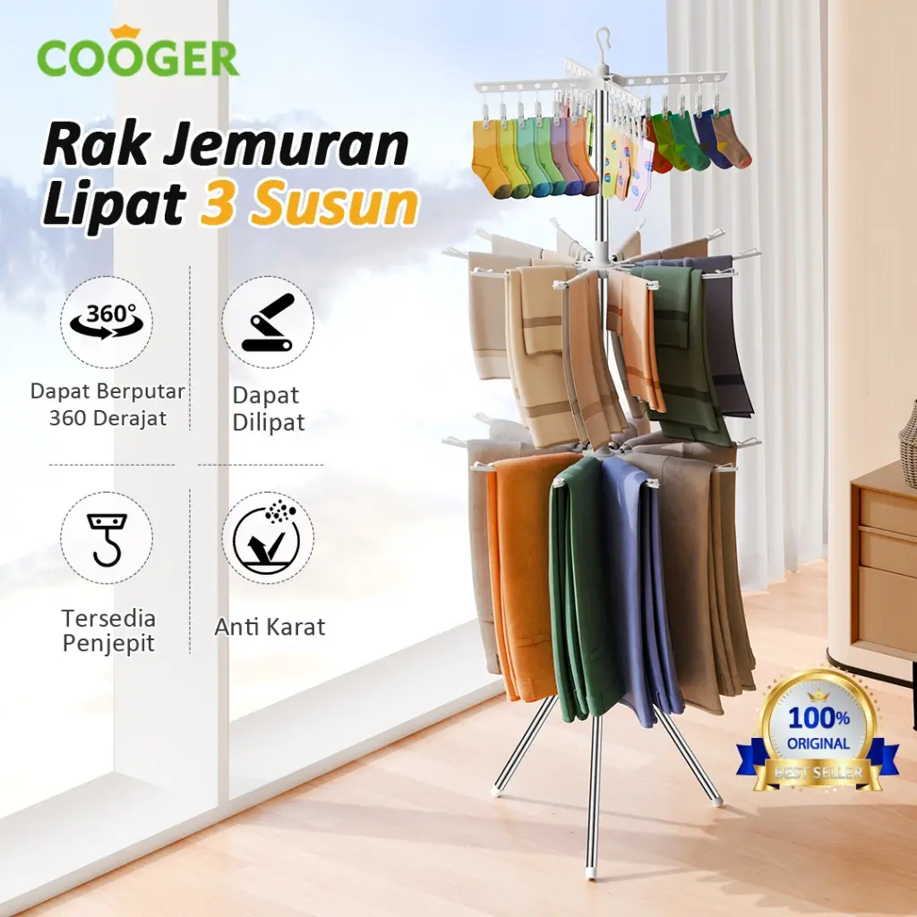 COOGER Rak Jemuran 3 Susun Model Baru Drying Rack Laundry Rack Rak Jemuran Bayi Laundri Rak Jemuran