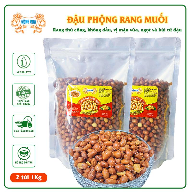 1Kg Đậu Phộng Rang Muối 2 Túi - Đồ Ăn Vặt Rồng Con Snack Nuts Food Thức Ăn