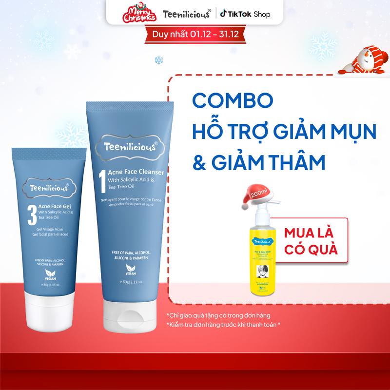  Combo Sữa Rửa Mặt & Gel Chấm Mụn Teenilicious 30g Hỗ Trợ Giảm Mụn Sạch Mụn Dành Cho Da Dầu Mụn & Nhạy Cảm Skincare 