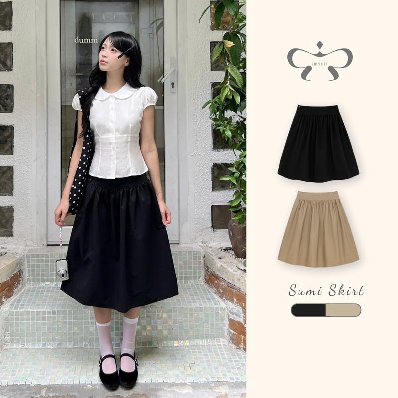 AREUM Chân váy lửng SUMI Skirt kaki đơn giản kiểu Nhật